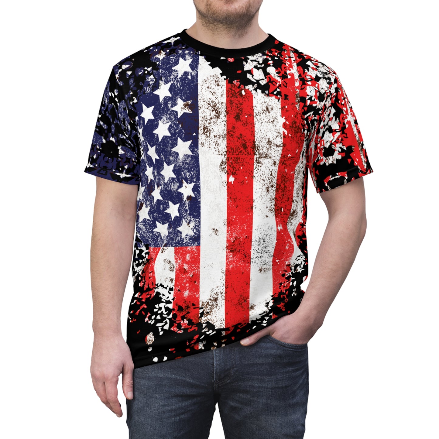 MEN AMERICAN FLAG Cut & Sew Tee